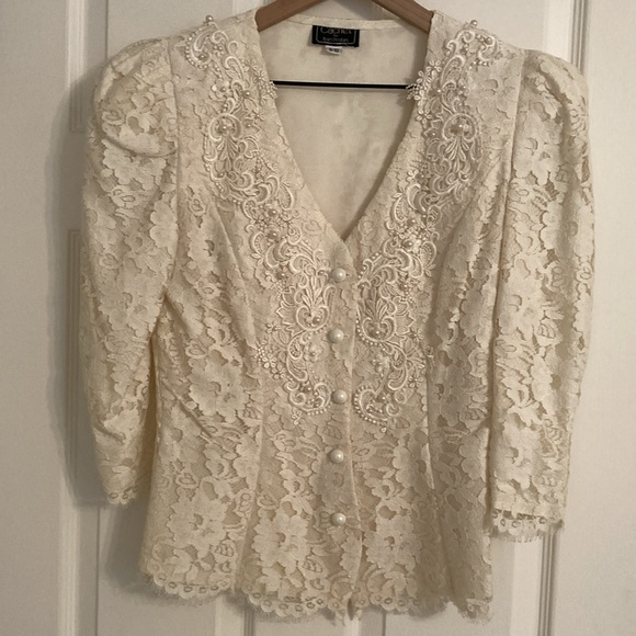 Vintage Cachet Jacket Lace Pearls - Picture 1 of 11